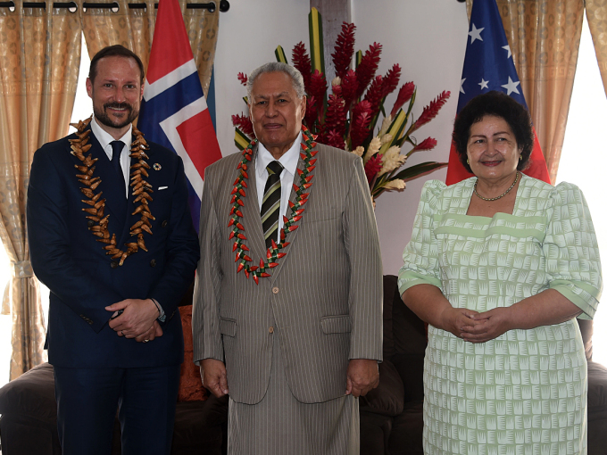 Crown Prince Haakon meeting Samoa’s Head of State and First Lady. Photo: Sven Gj. Gjeruldsen, The Royal Court